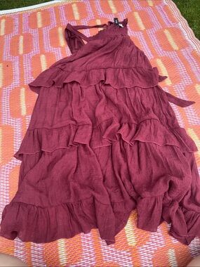 Tiered Ruffle Midi Dress in Deep wine grace + karma